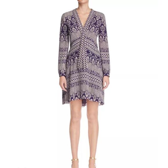 Tory Burch Bourdelle Silk Tunic Dress Purple Long Sleeve Sz 10 - Picture 3 of 15